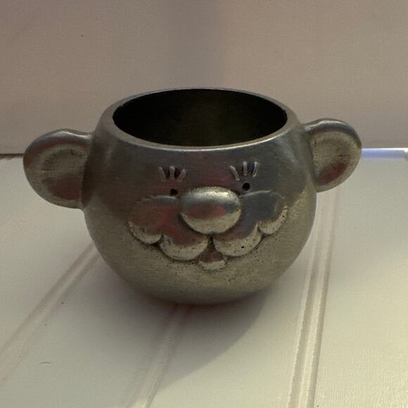 Wilton Pewter Bear Face Mug Child Cup Hallmarks on Ear 5.25" x 3" Vintage - Picture 1 of 10